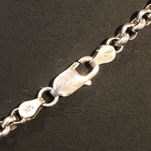 Sterling Silver Rolo Necklace and Blue Green Dichoic Glass 925 Pendant 24” - Picture 9 of 17